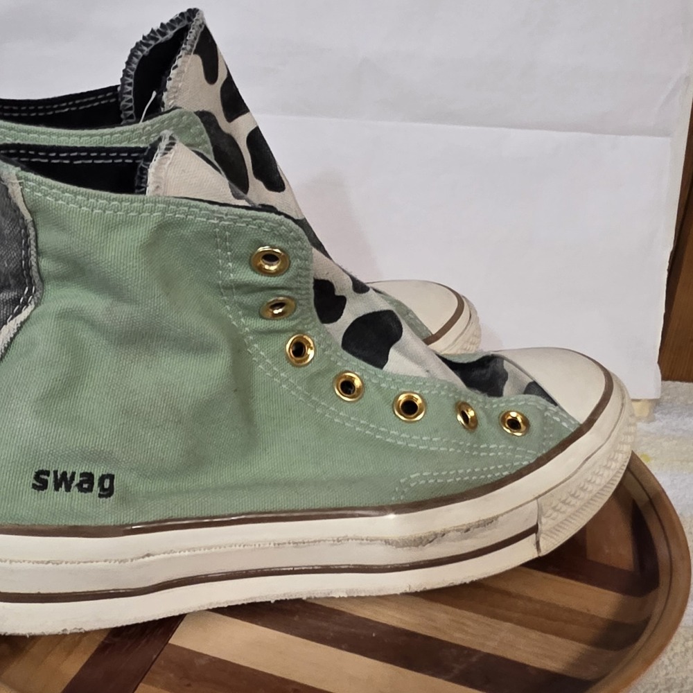 Converse Chuck Taylor All Star High Custom Green Cow 6 Mens Women's 8 No Laces - Picture 7 of 16